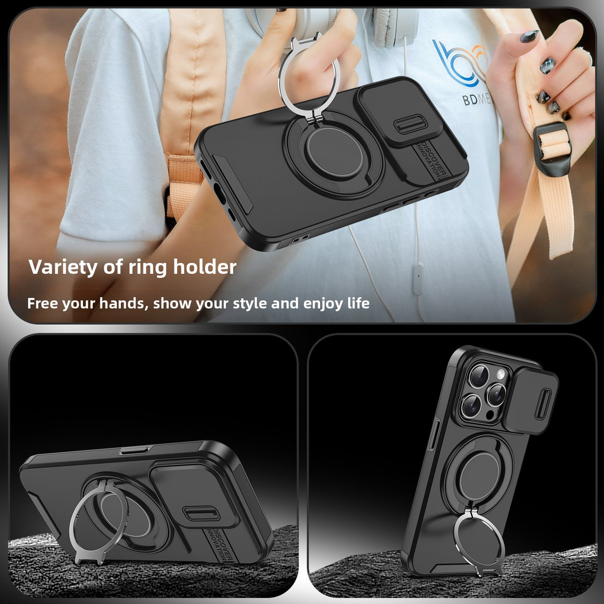 Capa Magnética com Suporte Deslizante / iPhone 17 / 17 Pro / 17 Pro Max